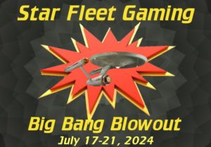 The main splash logo of the Star Fleet Battles / Star Fleet Universe Big Bang Blowout gaming convention July 17-21 2024